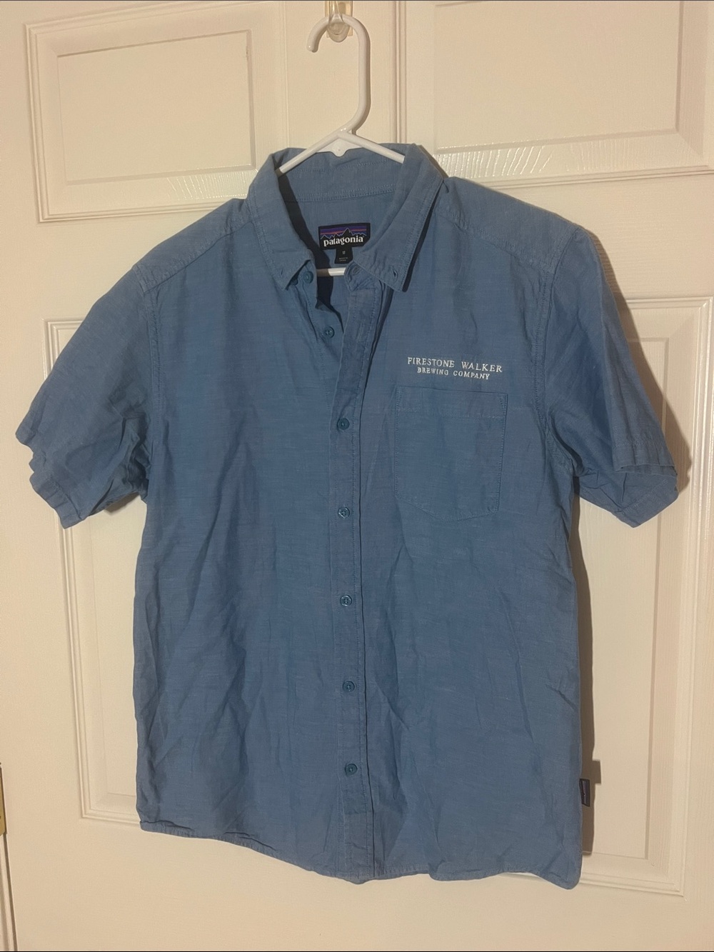 Patagonia Blue Cotton Short Sleeve Button Down Shirt Firestone Walker, Sz M